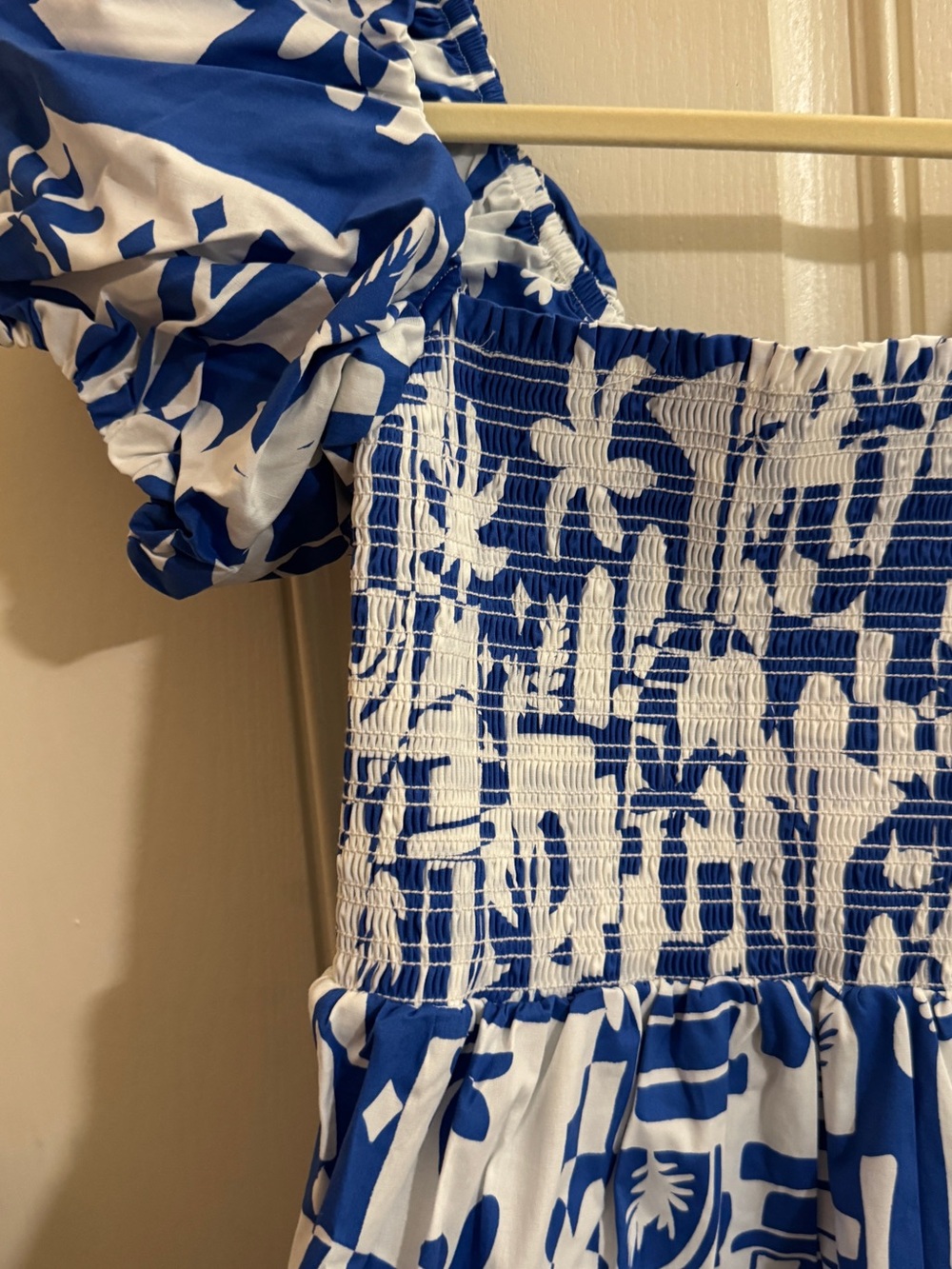 Show Me Your MuMu Blue & White Printed Smocked Midi Dress - Picture 7 of 7